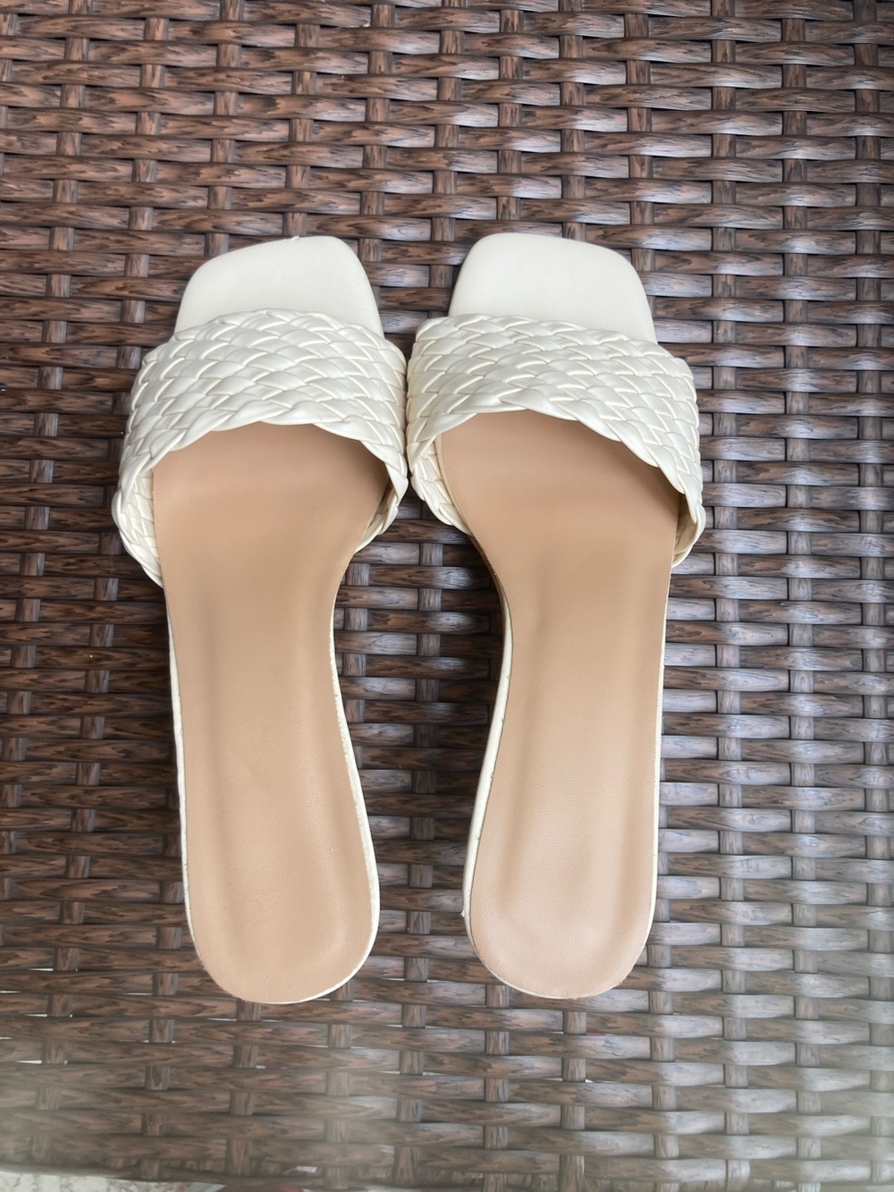 Woven Ivory Slide Mules for Women - Slip-On Comfort